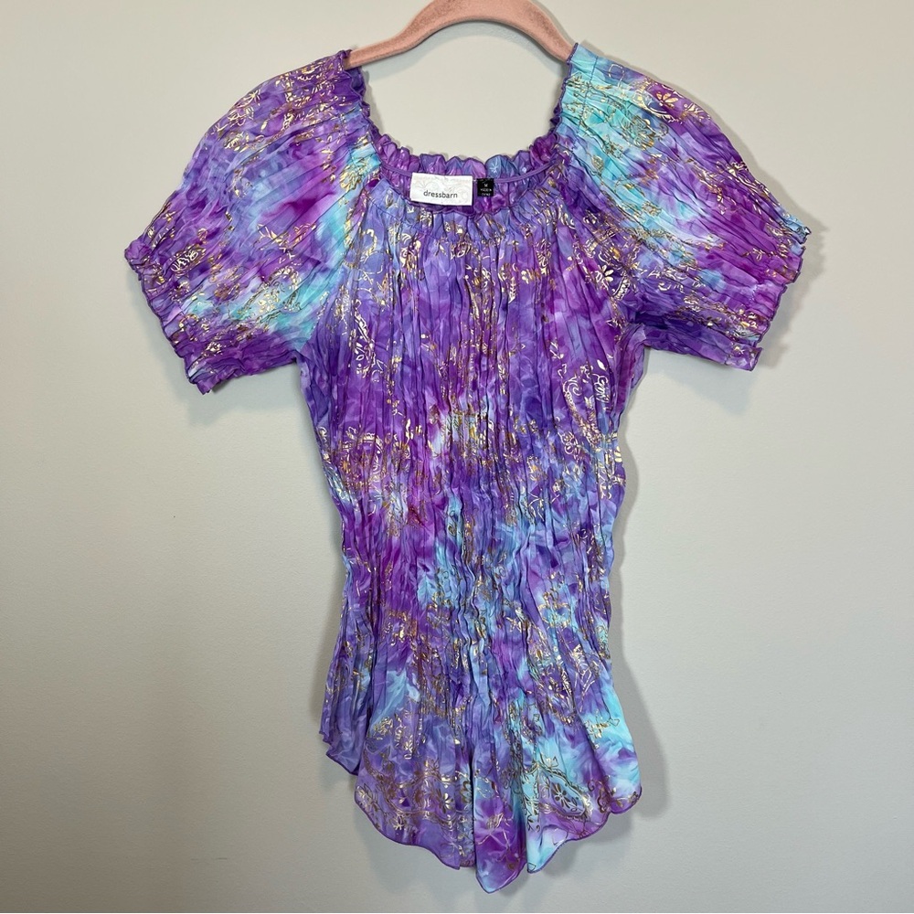 Y2K Fairy Purple Blue Dressbarn Crinkle Top Medium